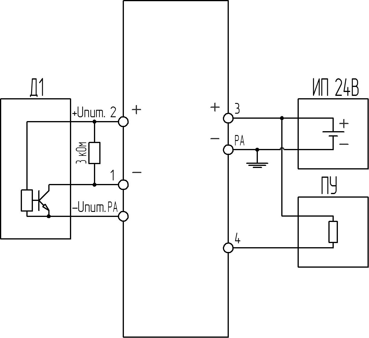 БИ-007 Схема подключения активного датчика с выходом типа «открытый коллектор»