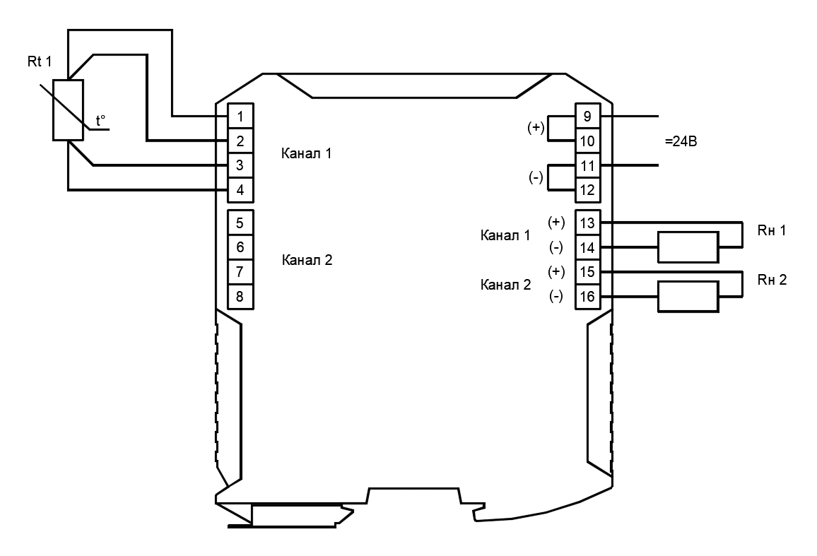 ЛПА-151-2Y1 Схема подключения по четырехпроводной схеме с разветвлением сигнала