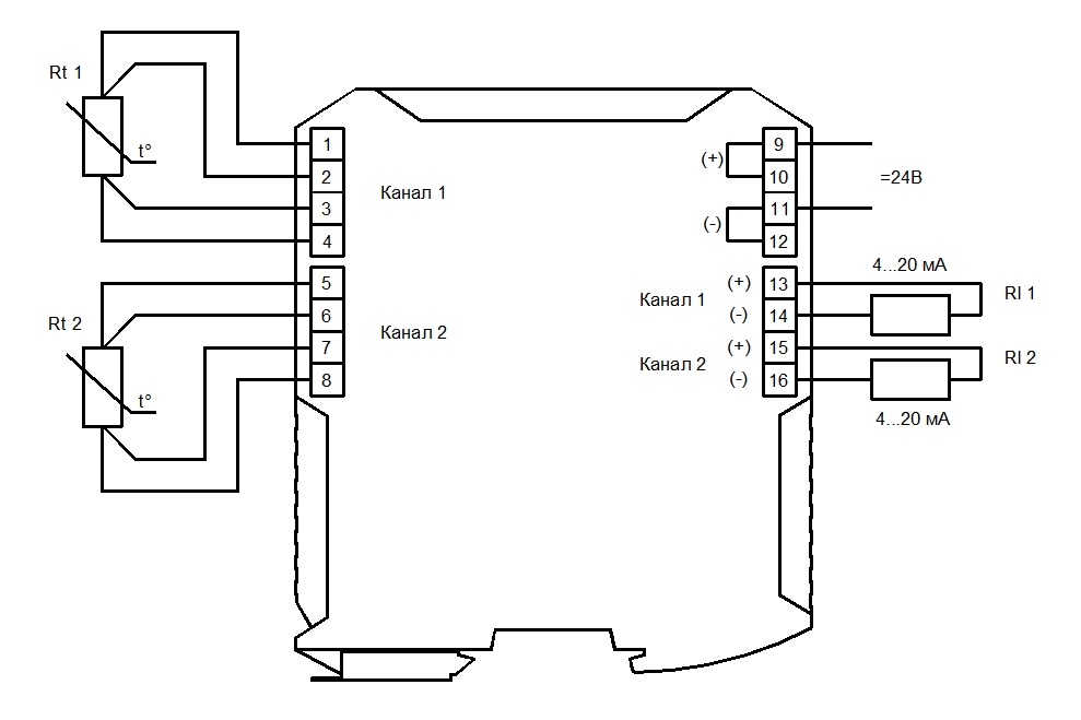 ЛПА-151 Схема подключения термопреобразователя сопротивления по четырехпроводной схеме