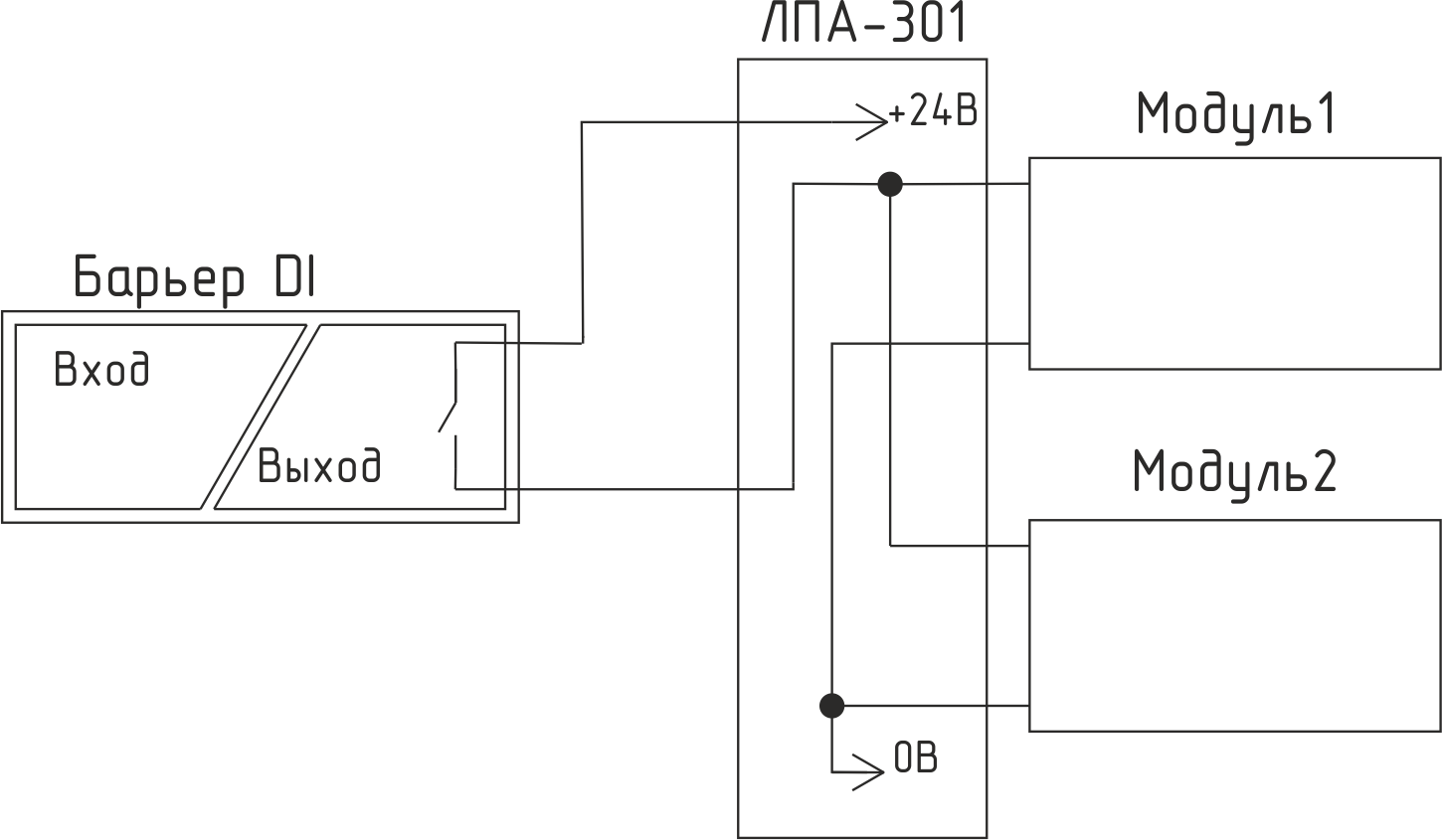 ЛПА-301 Схема 7 резервирования входного дискретного сигнала типа «сухой  контакт» с общим минусом